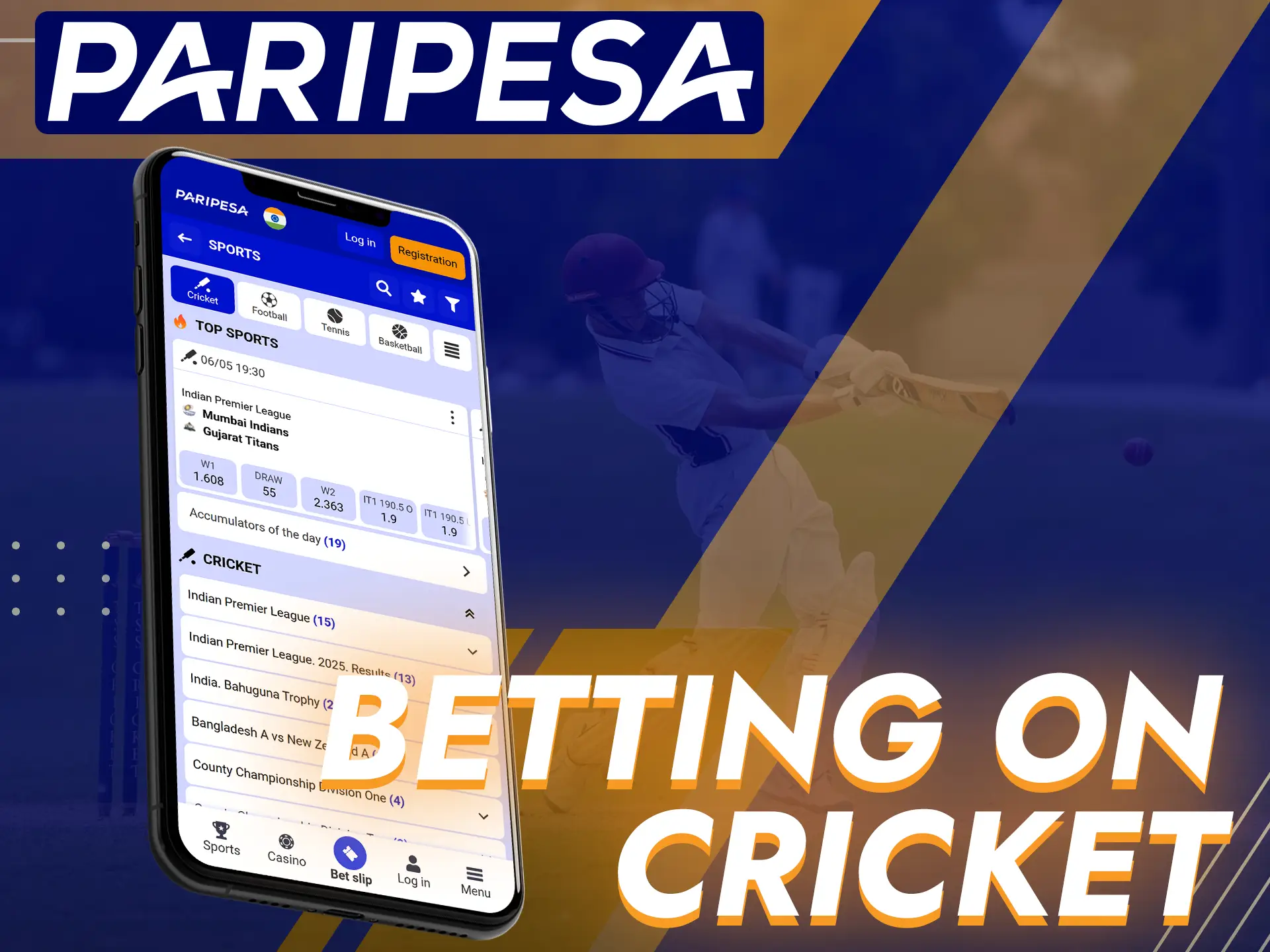 Bet on premier cricket events using the Paripesa app.