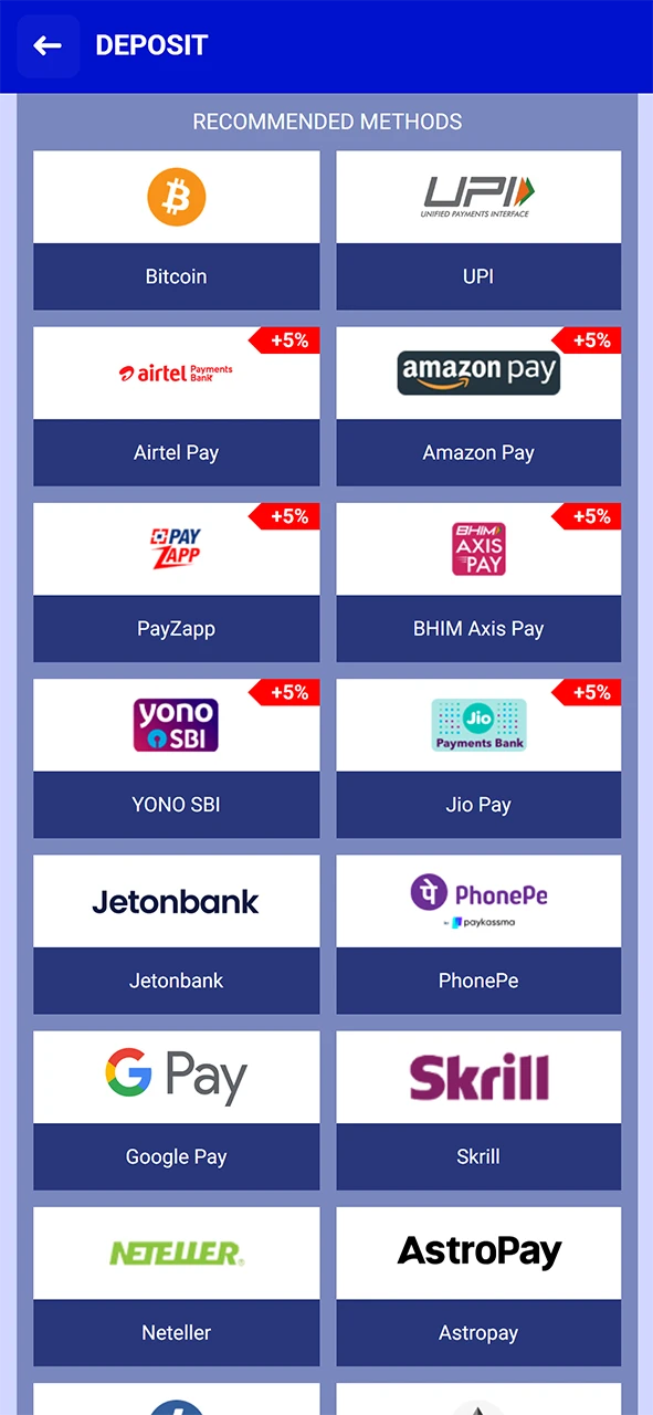 Choose how you want to fund your Paripesa account.