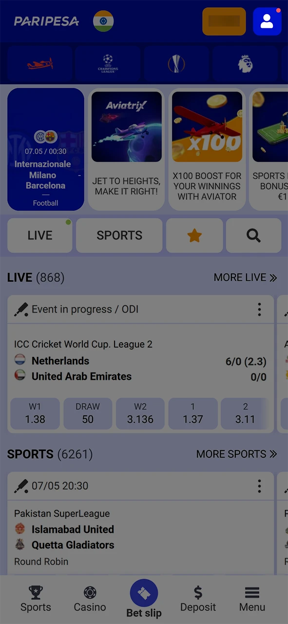 Go to your Paripesa profile.