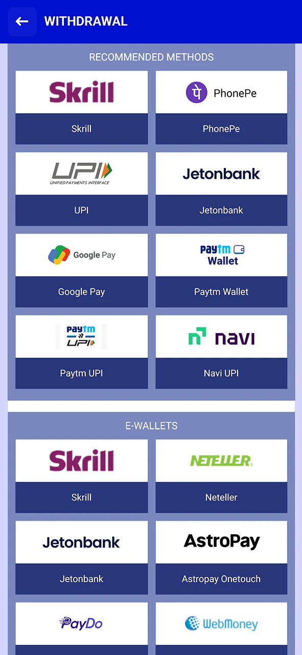 Select your Paripesa withdrawal method.