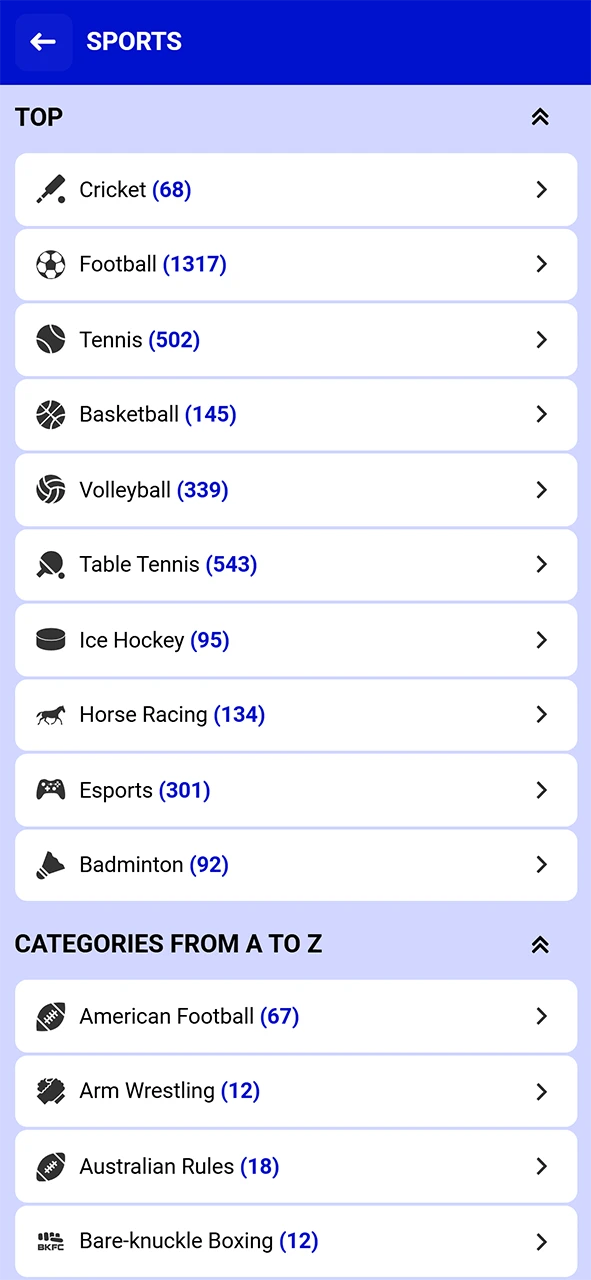 Paripesa sports betting section.