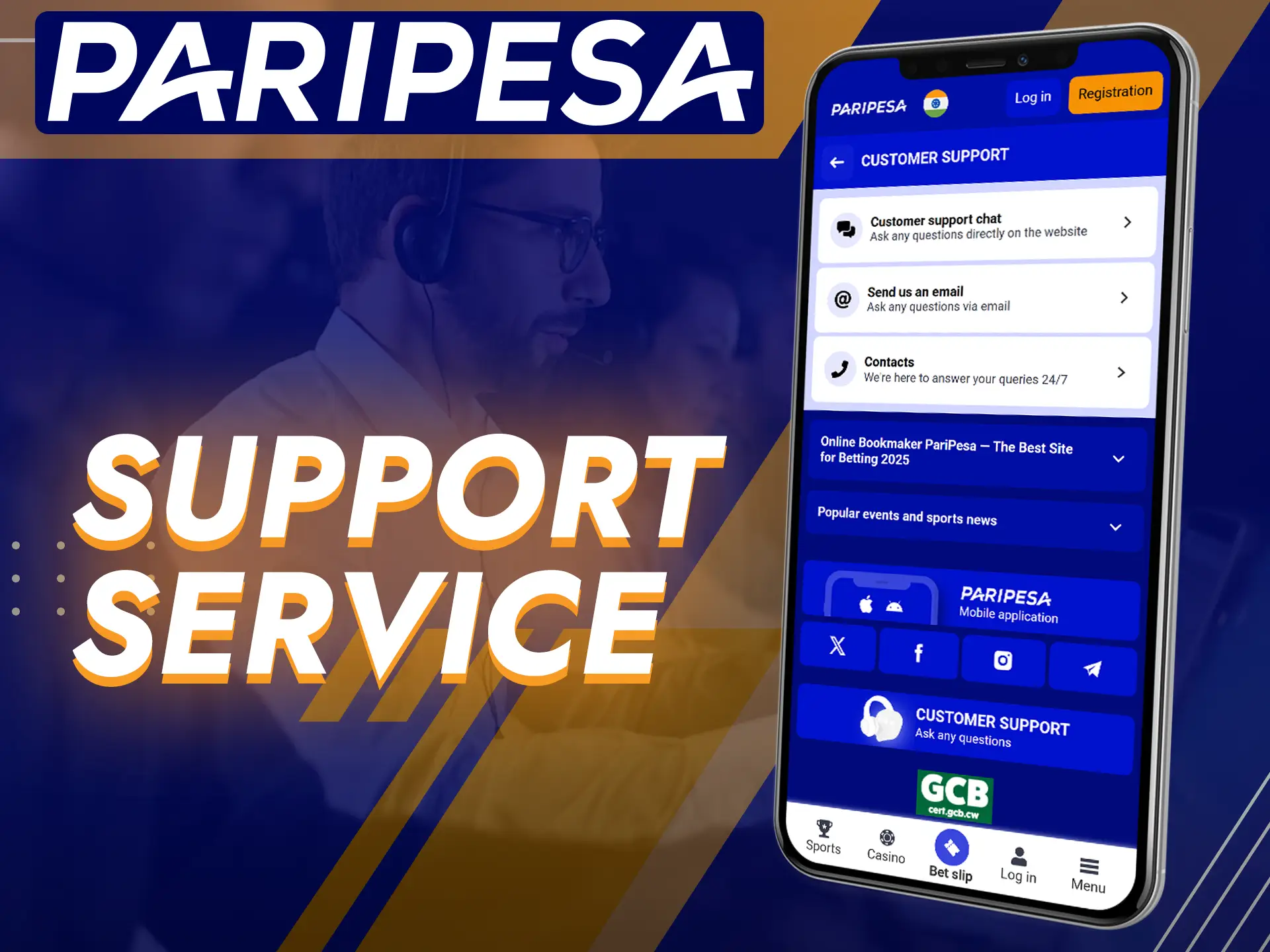 The responsive Paripesa support team is ready to assist you via email, social media or live chat.