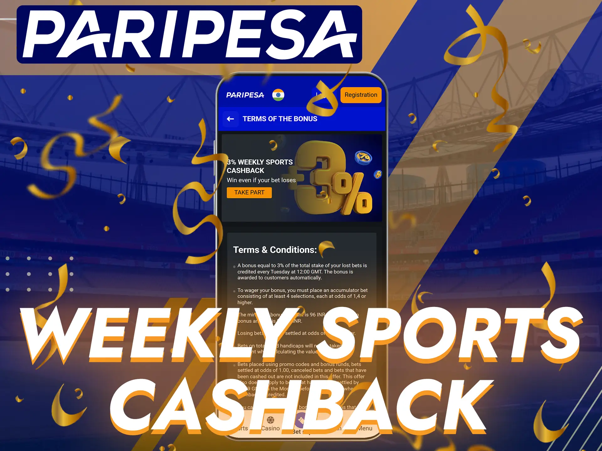 Get weekly cashback from sports betting at Paripesa.