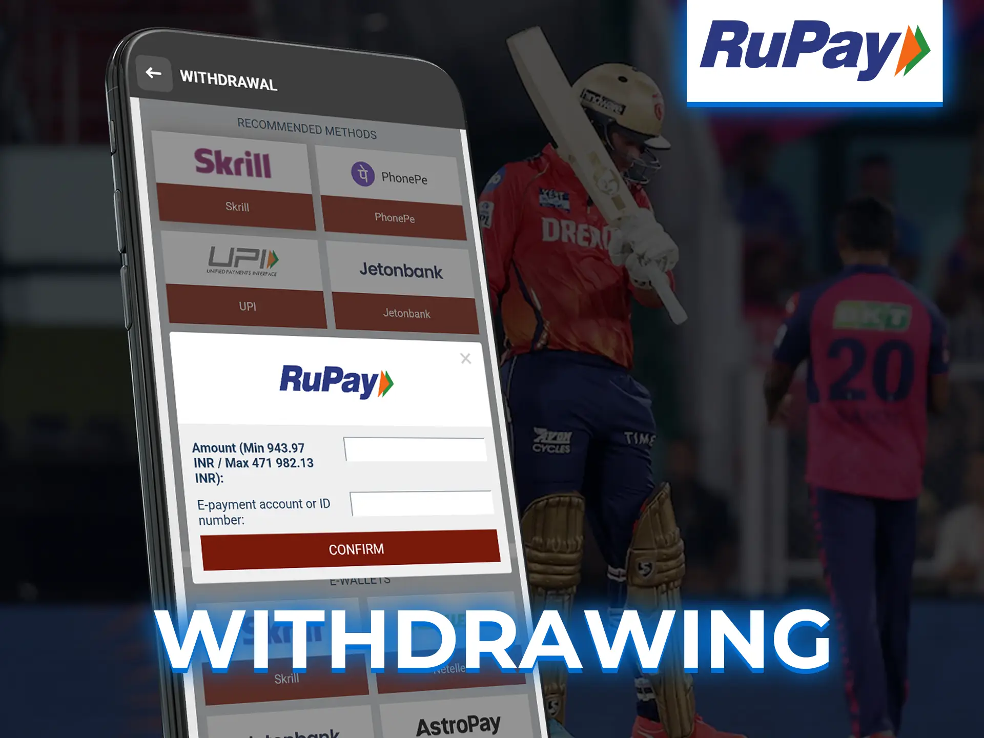 Withdraw betting winnings to your RuPay card.