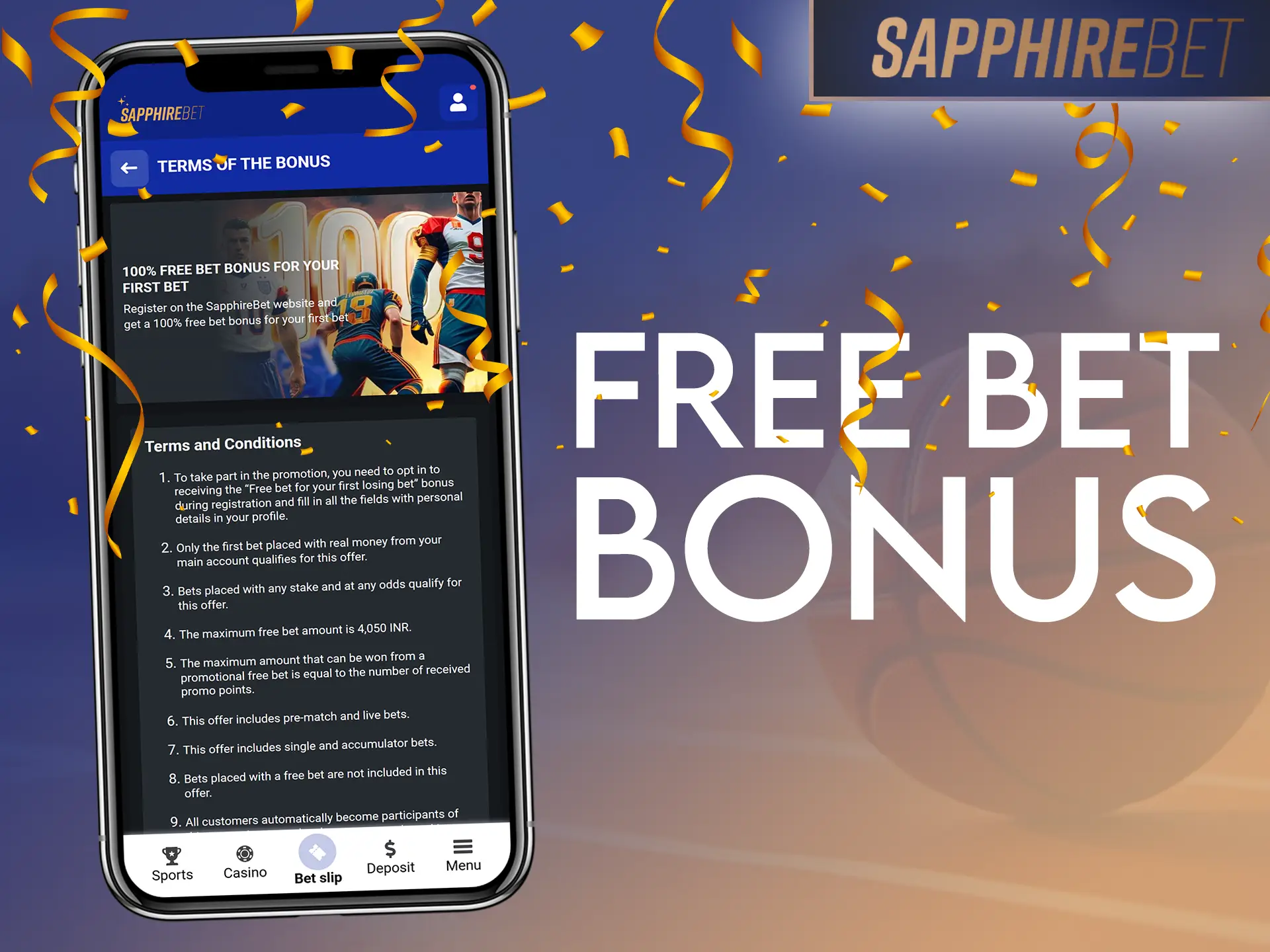 Get a free bet from SapphireBet if your first bet doesn’t win.