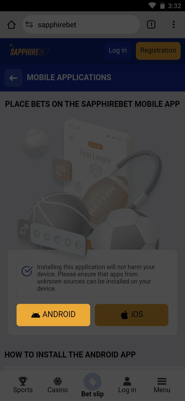 Start downloading the SapphireBet app for Android.