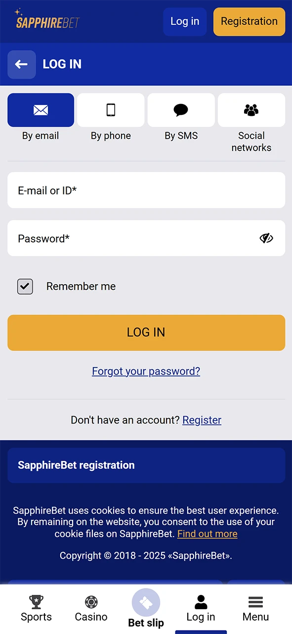 Log in to your SapphireBet account.