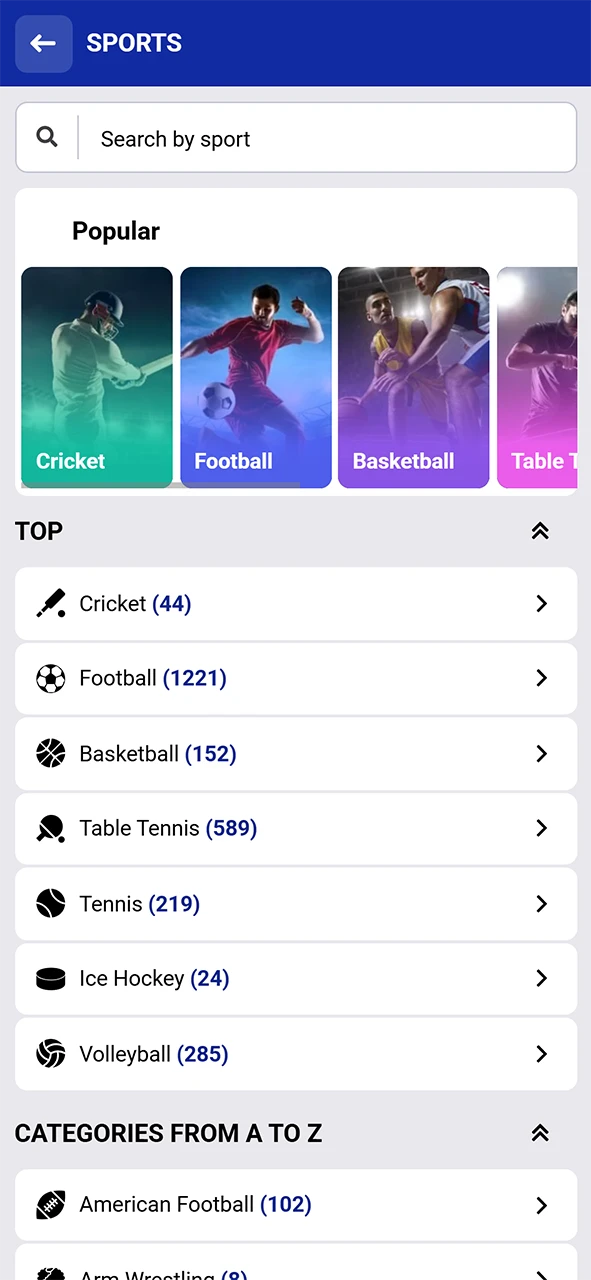 SapphireBet sports betting section.