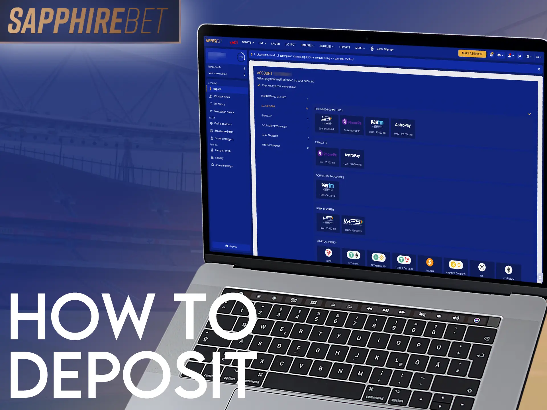 Deposit securely and easily on SapphireBet.