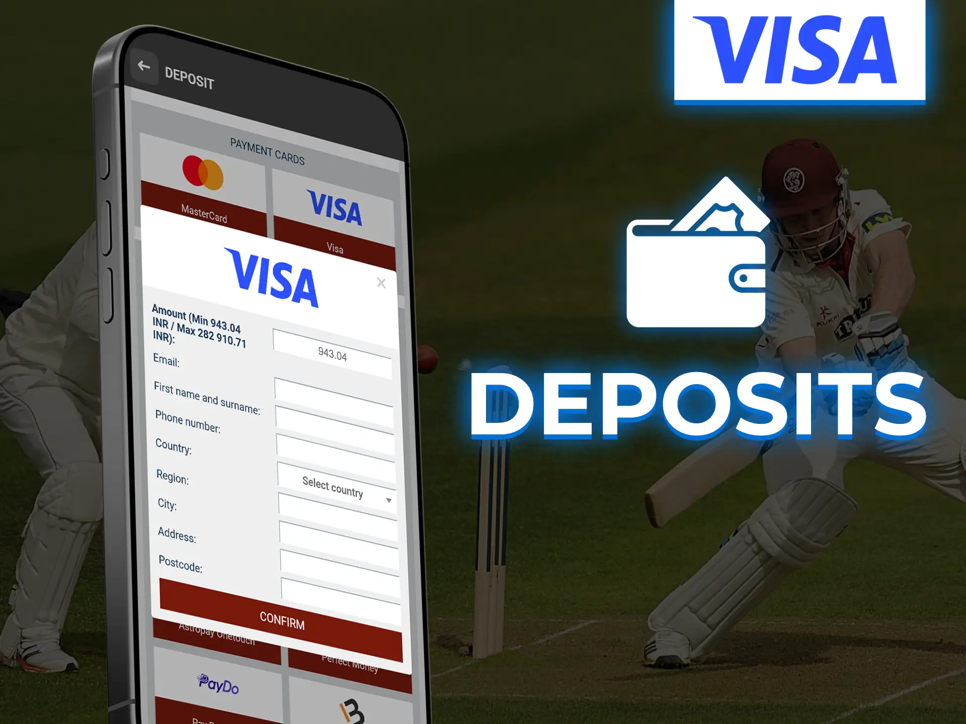 Visa offers instant and secure deposits to your betting account.