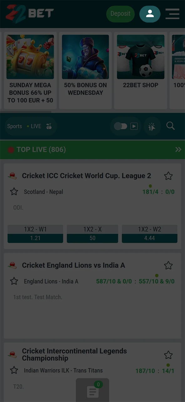 Go to your 22Bet profile.