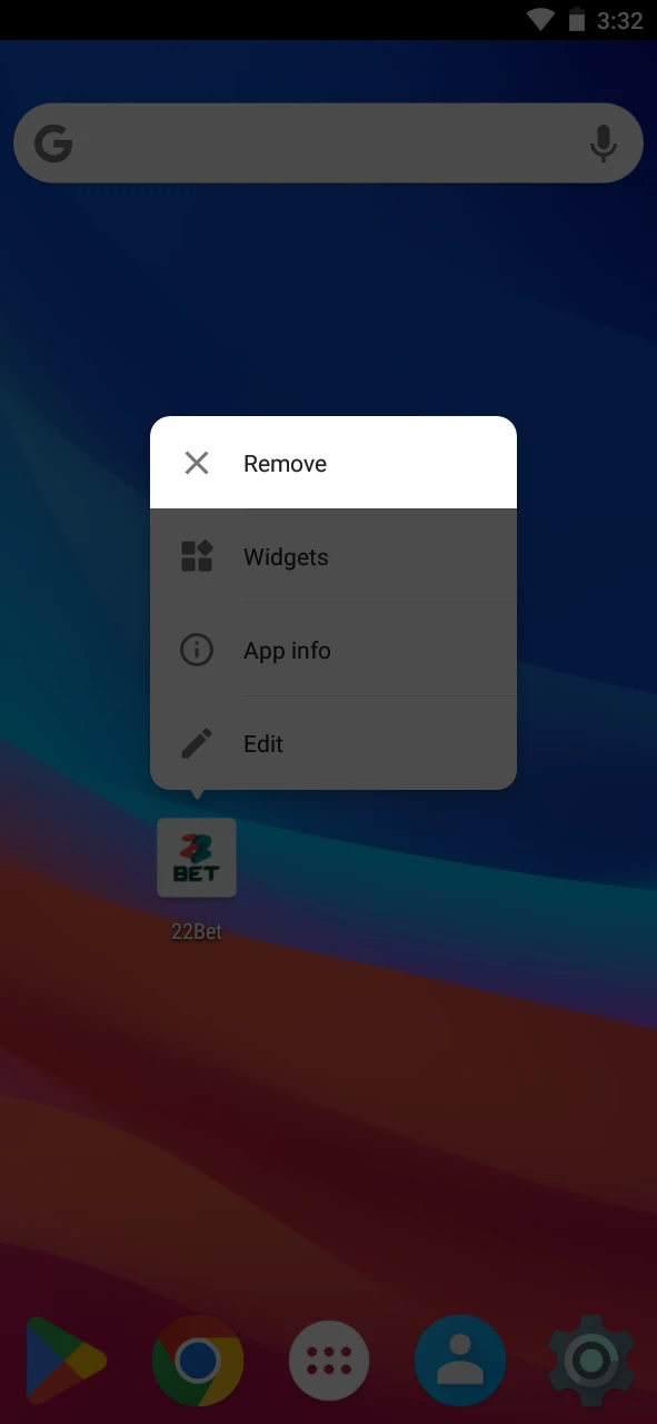 Uninstall the installed version of the 22Bet app.