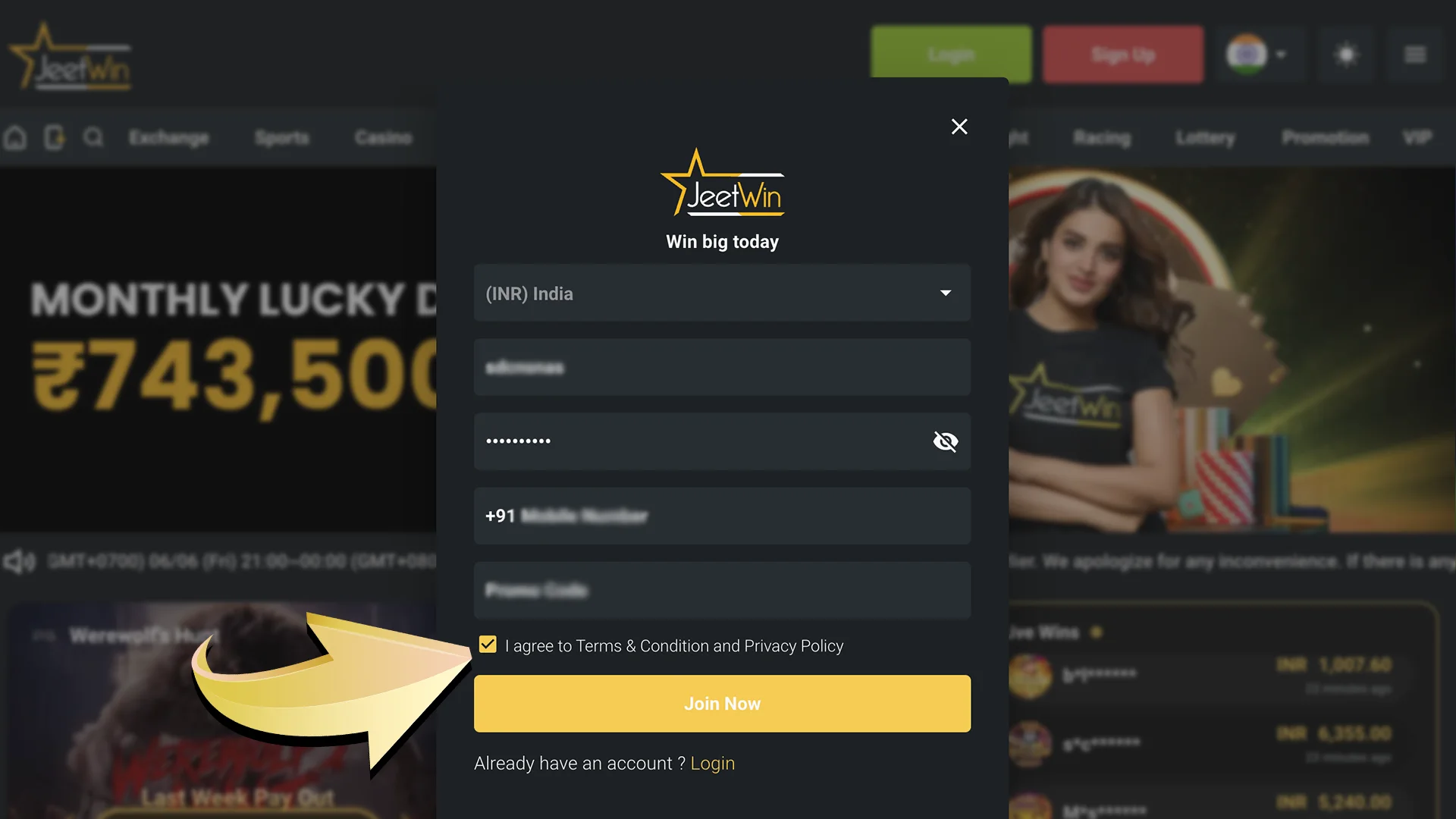 Accept the rules and join Jeetwin now.