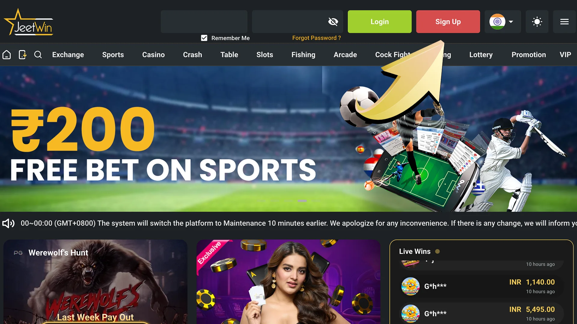 Press the sign-up button and create your Jeetwin account.