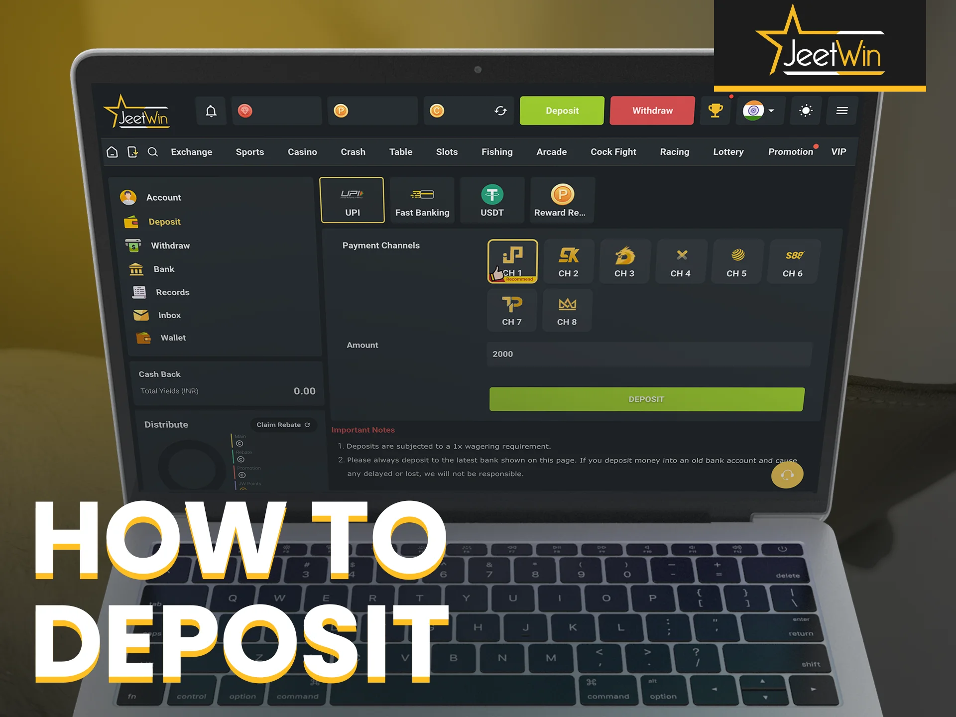 Learn how to deposit funds and start betting on Jeetwin.