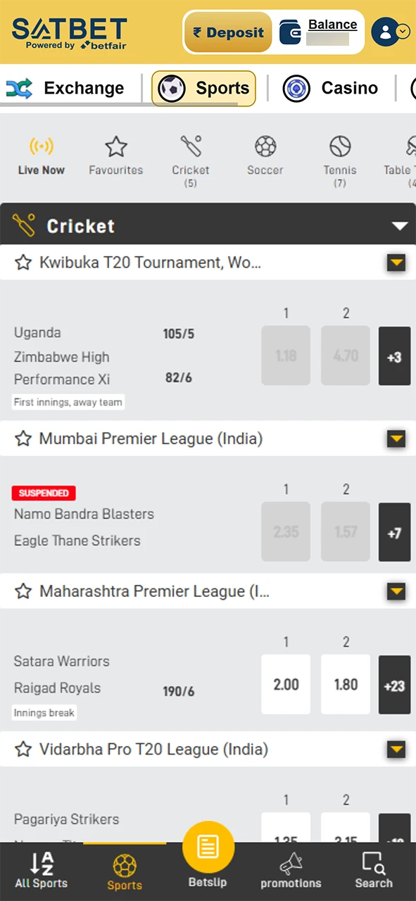 Go to the sports betting section of the Satbet app.