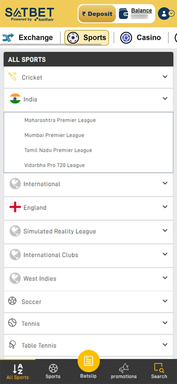 Select the sport and event you want to bet on at Satbet.