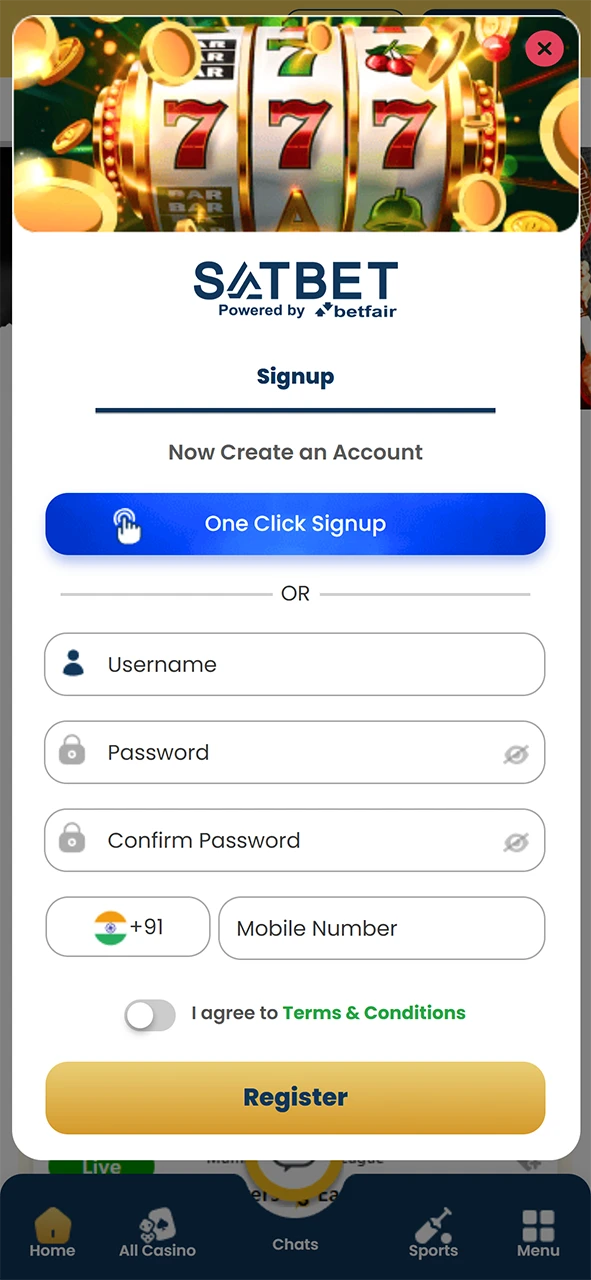 Register on the Satbet platform.