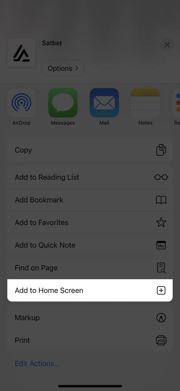 Start adding the Satbet shortcut to your home screen.