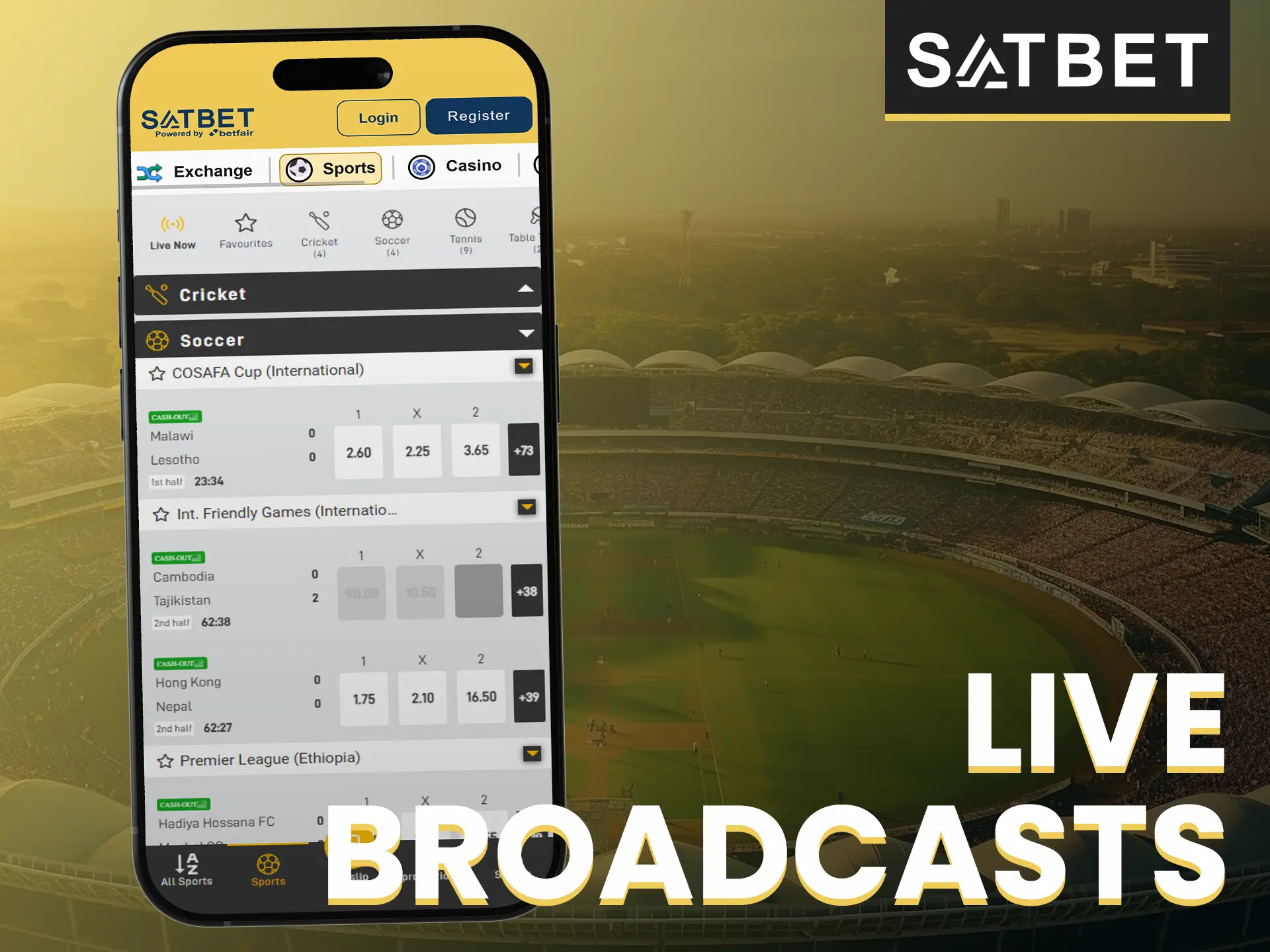 Bet on live matches with the Satbet app.