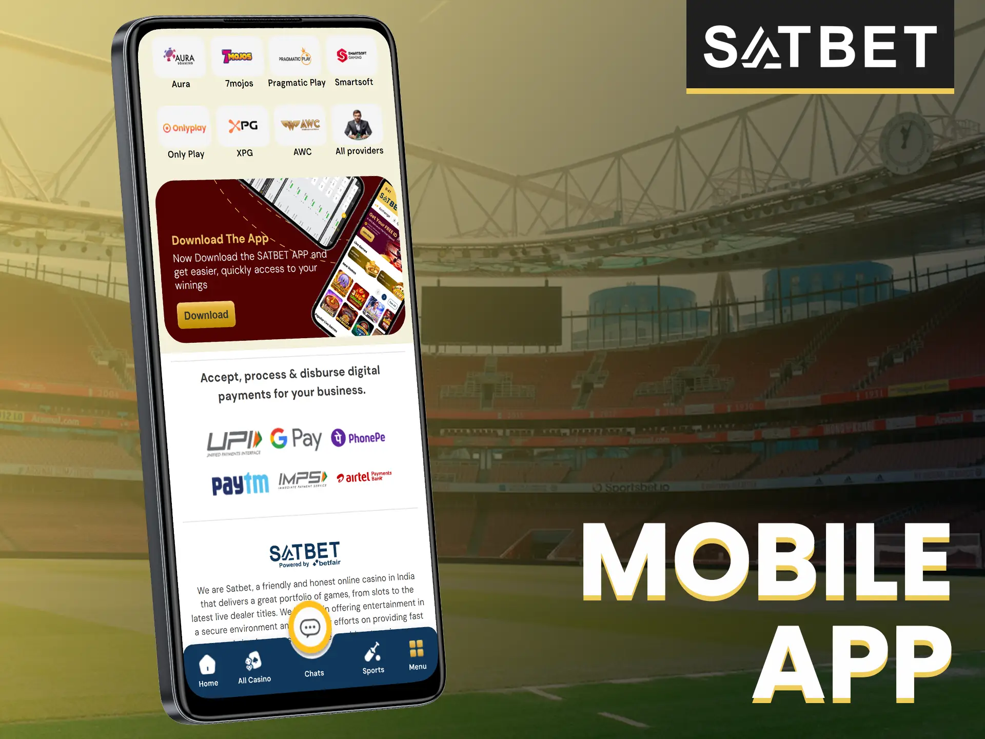 Bet seamlessly on any device with Satbet's full-featured app.