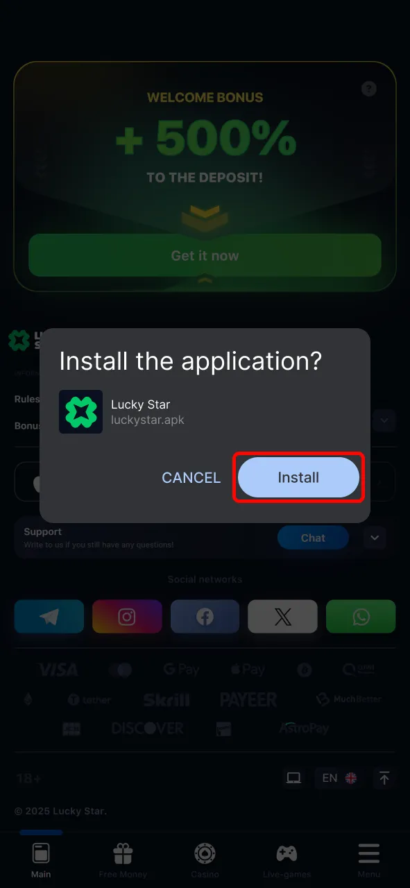 Install the latest update of the Lucky Star Android app with ease.