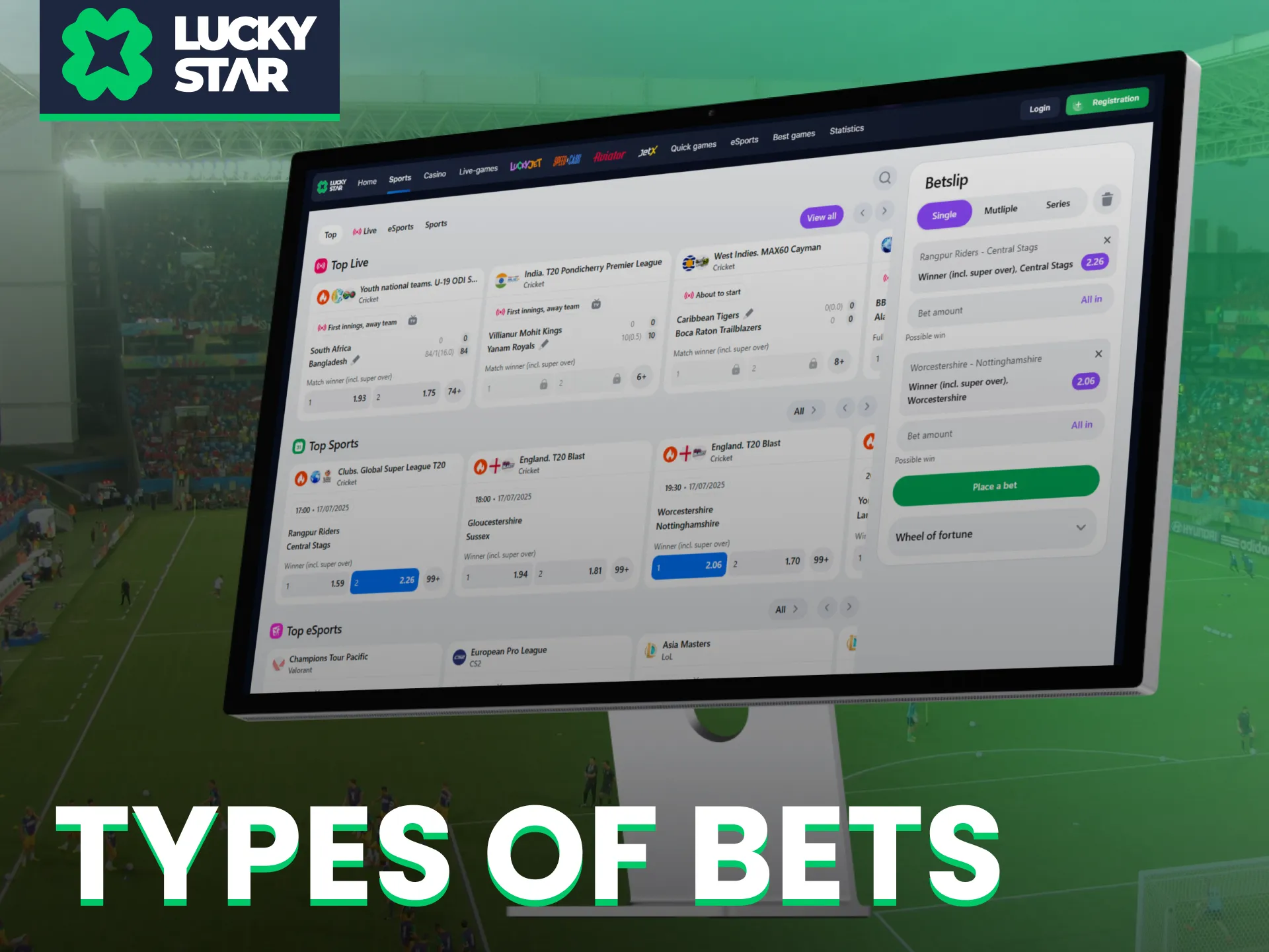 Explore the different bet types available on Lucky Star’s sportsbook.