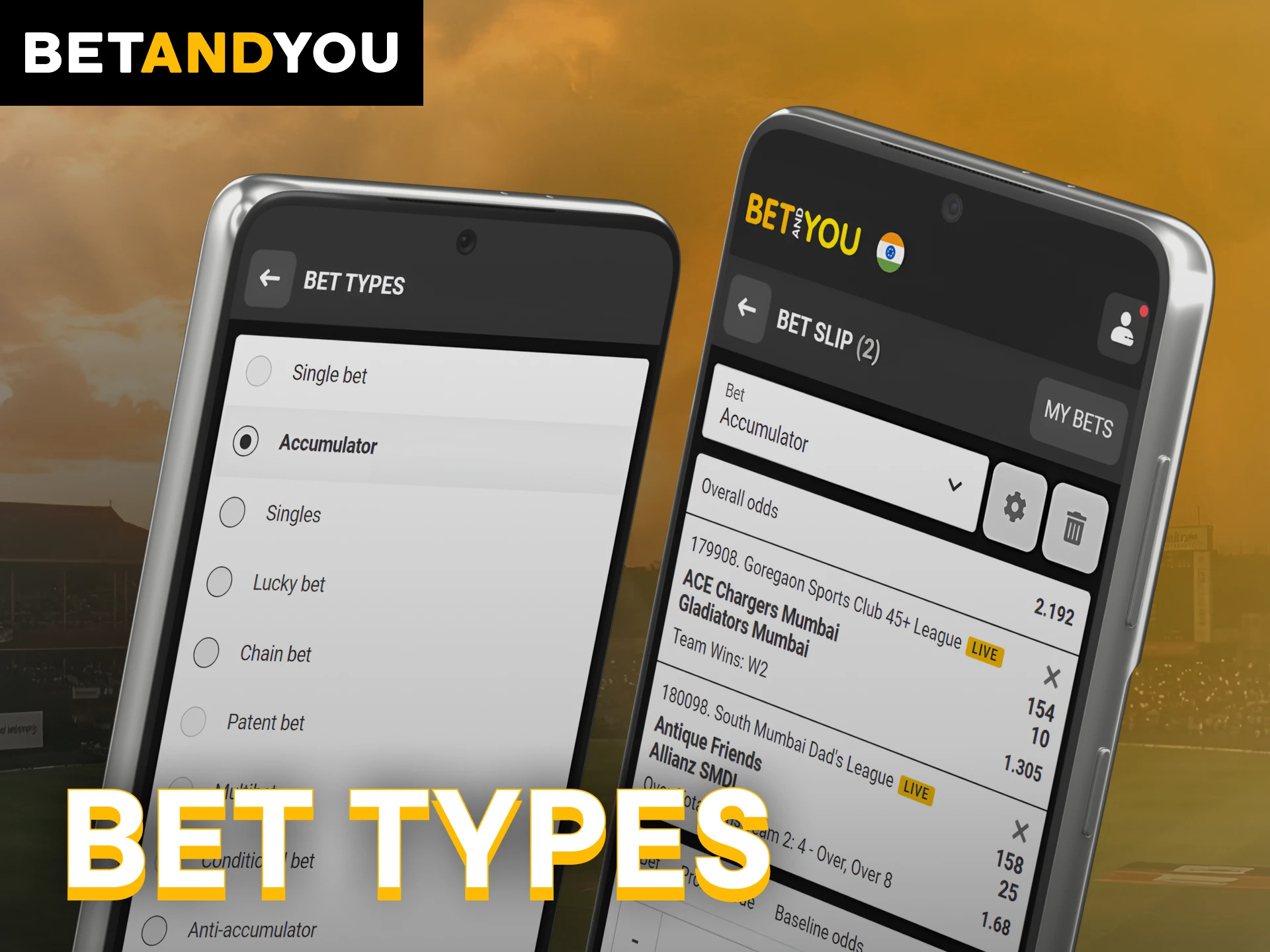 Explore different bet types available within the Betandyou App interface.