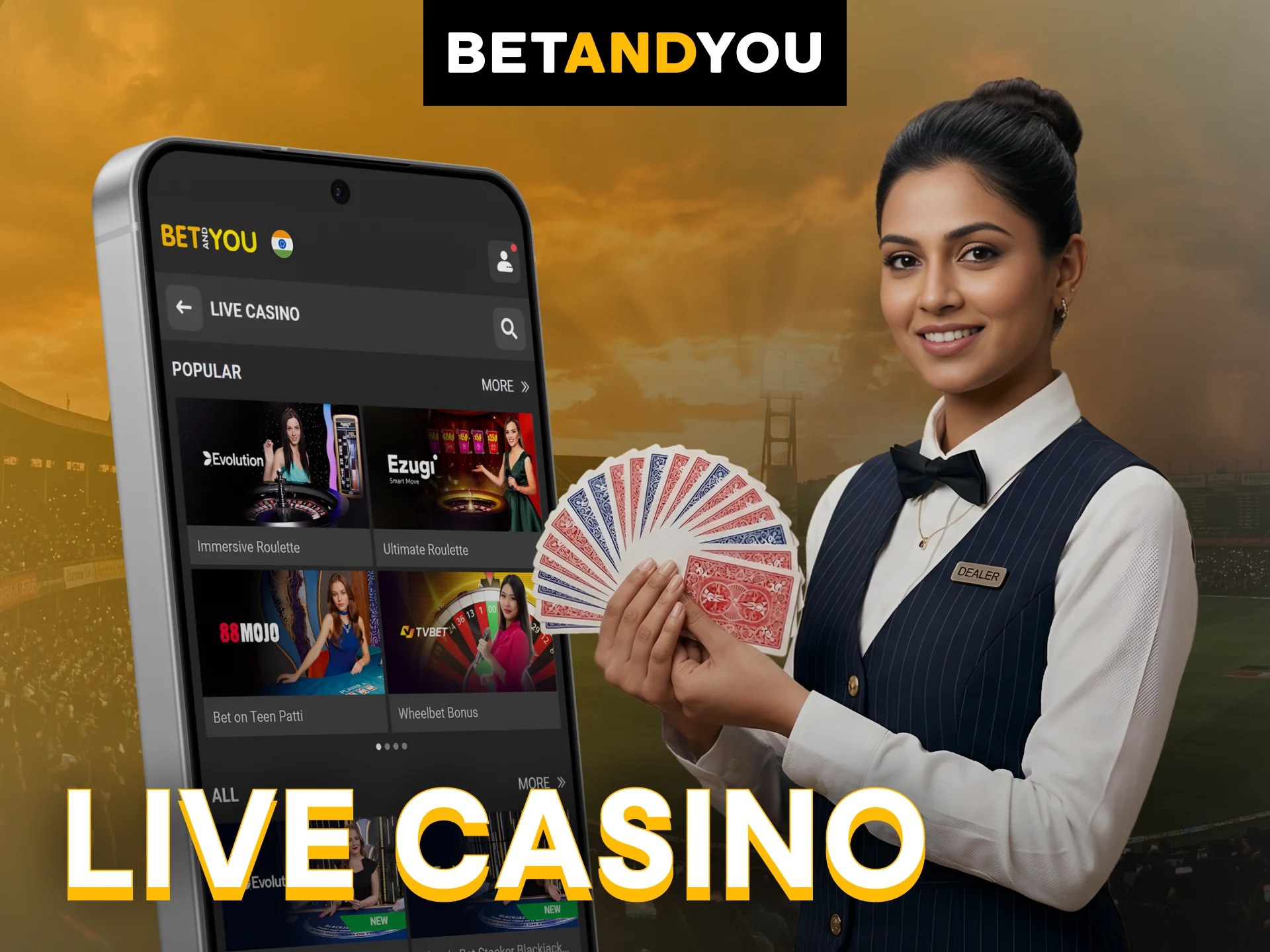 Join real-time dealer tables within the Betandyou App Betting area.