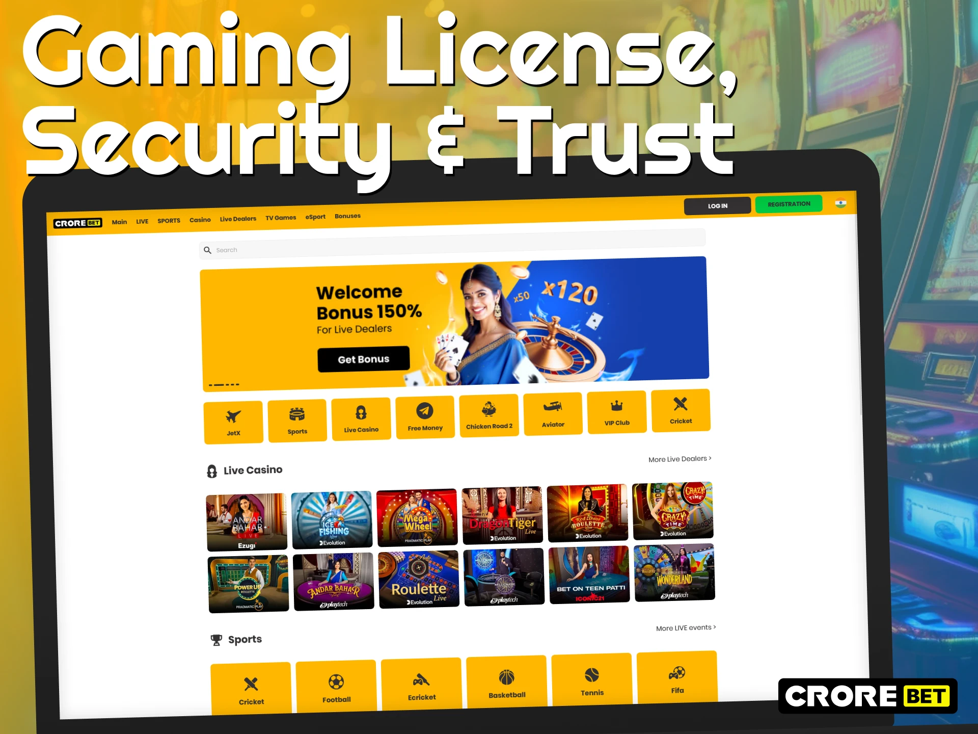 Review the security and Official Crorebet license for safe play.