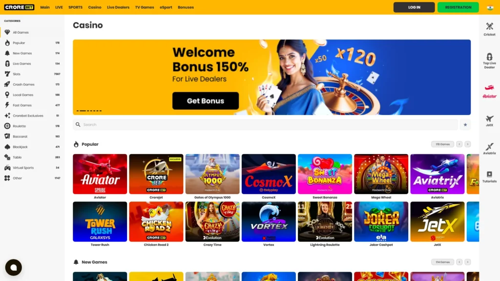 Open the Crorebet casino games lobby to win big prizes.