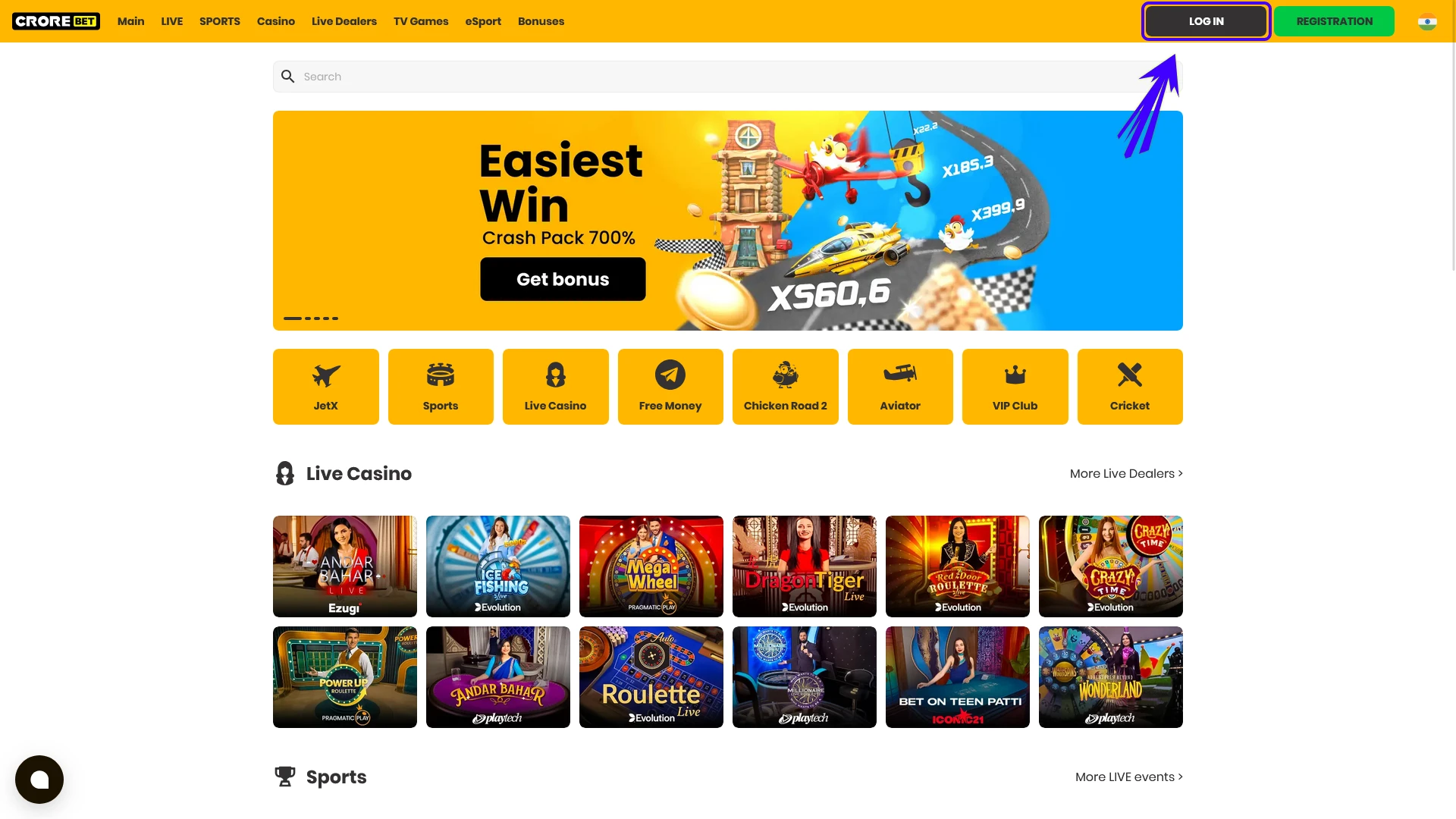 Access your Crorebet India account by clicking the sign-in button.
