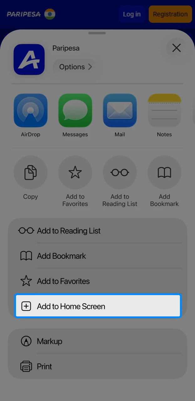 Selecting an IPL betting bonus within the iOS app menu.